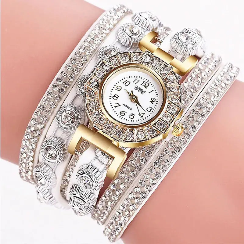 Women's Diamond-Enriched Cross Strap Watch with Gold Plated Face