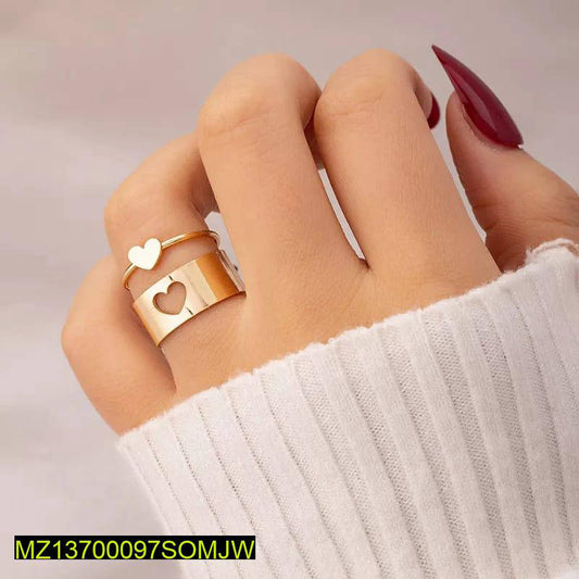 Golden Heart Rings Set for Couples Daily Wear
