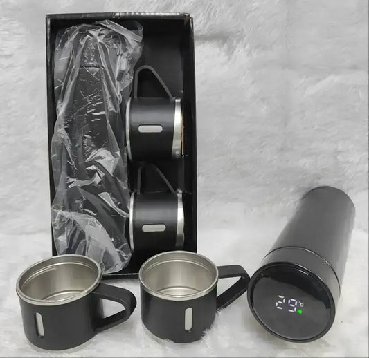 Premium Vacuum Flask Set – 500ml Stainless Steel Insulated Bottle with 3 Cups