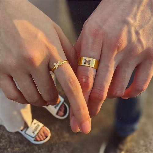 Adjustable Golden Butterfly Couple Rings for Men Women