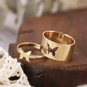 Adjustable Golden Butterfly Couple Rings for Men Women